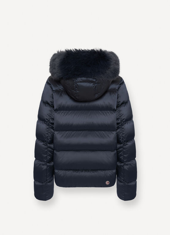 Turtle neck down jacket with faux fur