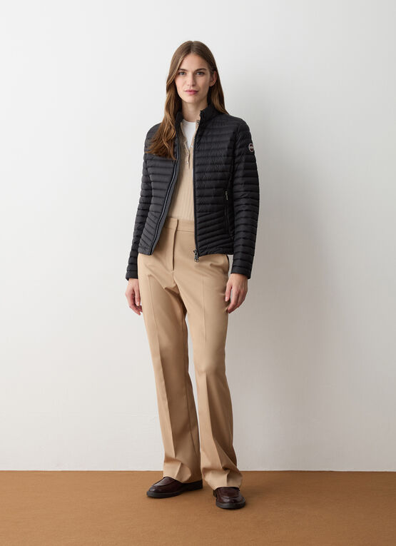 Autumn down jacket with shaped hem