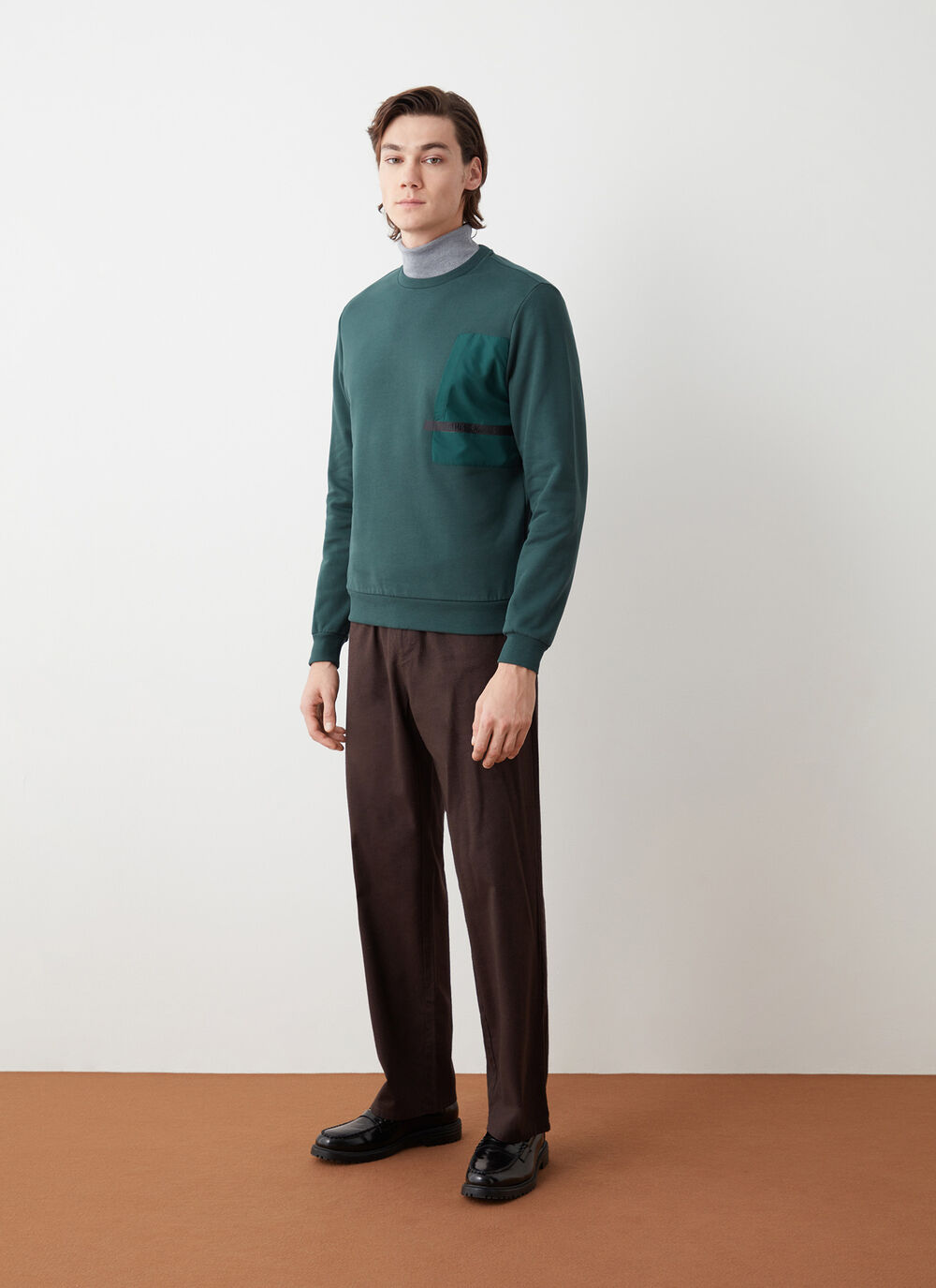 Crew-neck sweatshirt with nylon details image number 1