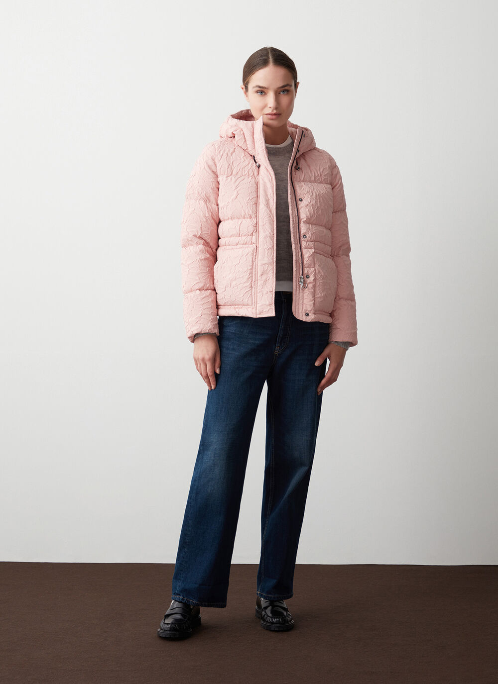 Daunenjacke mit 3D-Blumenmuster und Tunnelzug image number 2