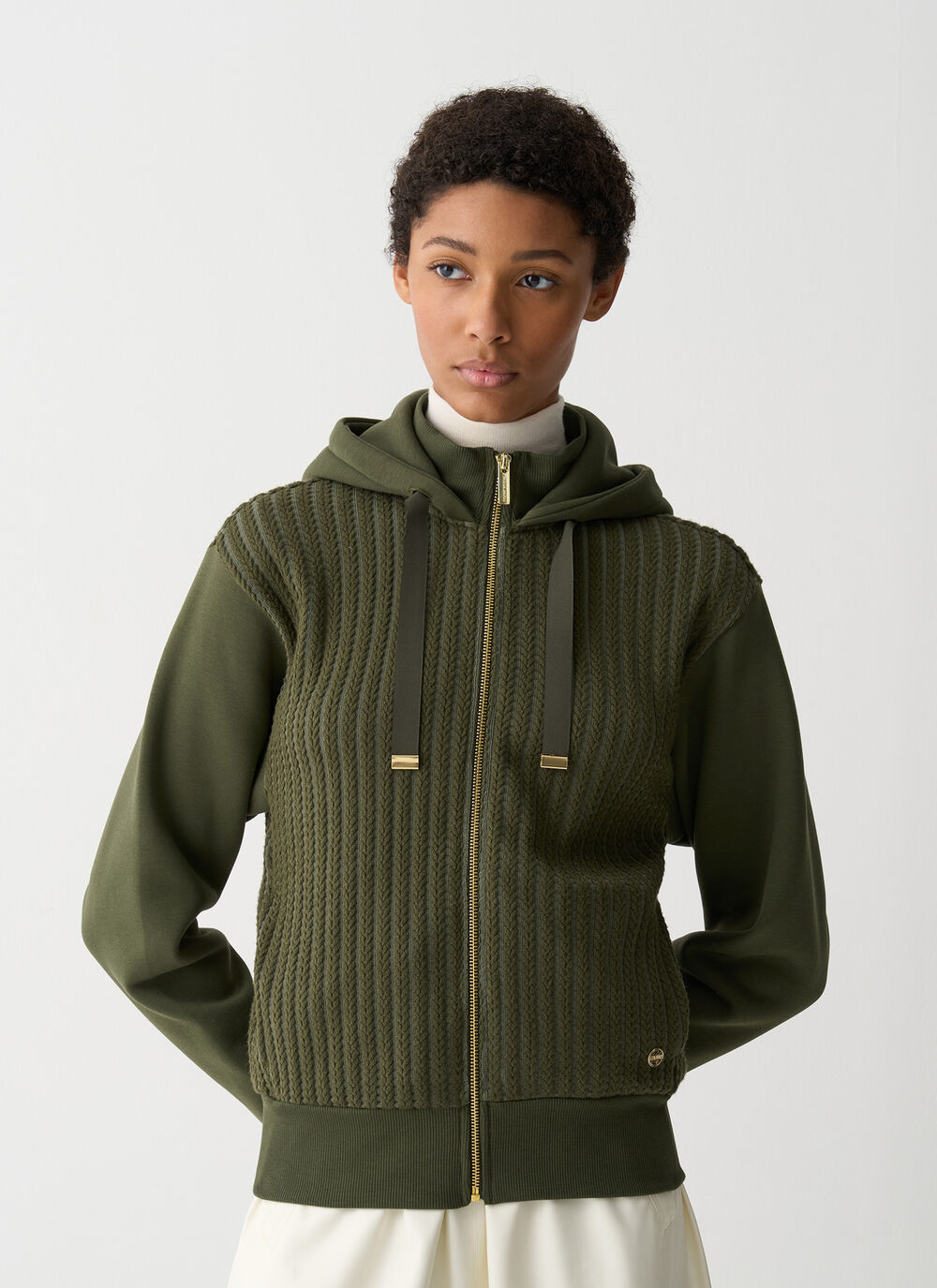 Cable-knit hooded sweatshirt image number 1