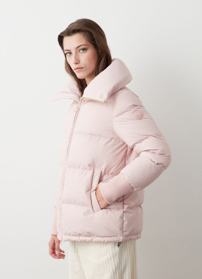Daunenjacke mit Hahnentrittmuster und Strickbündchen image number 1