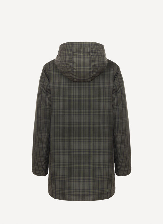 Long check down jacket with hood