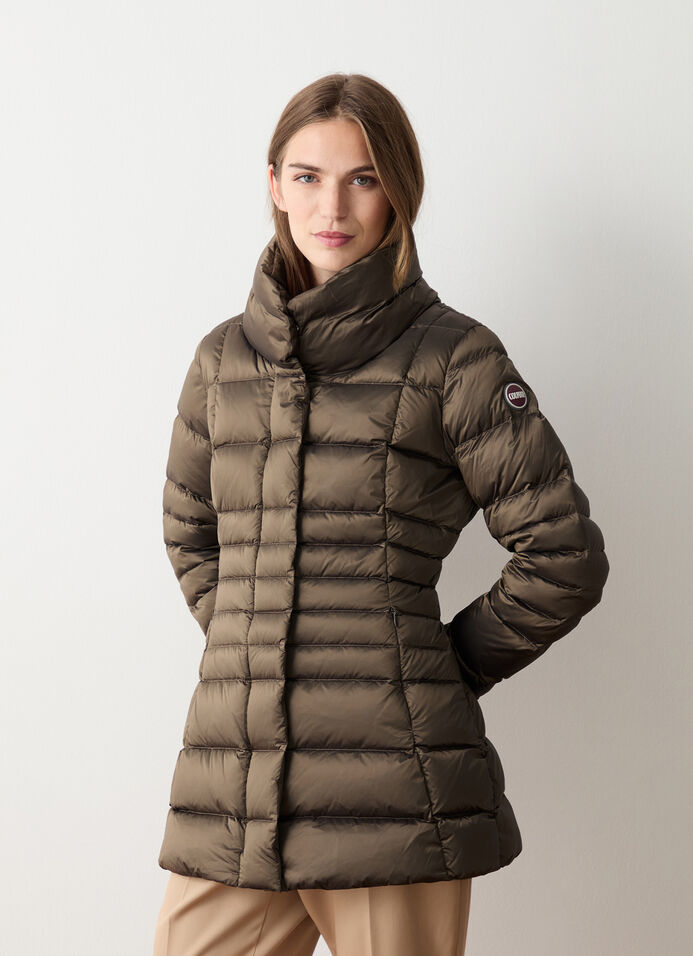 Fitted down jacket with zip and buttons image number 0