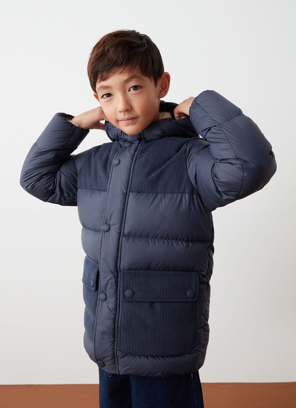 Down-padded parka with corduroy inserts image number 1