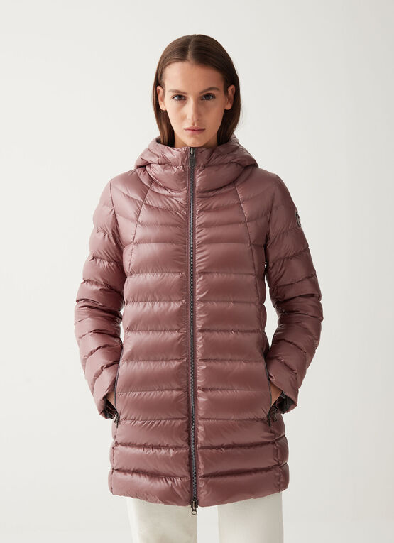 Medium length iridescent down jacket
