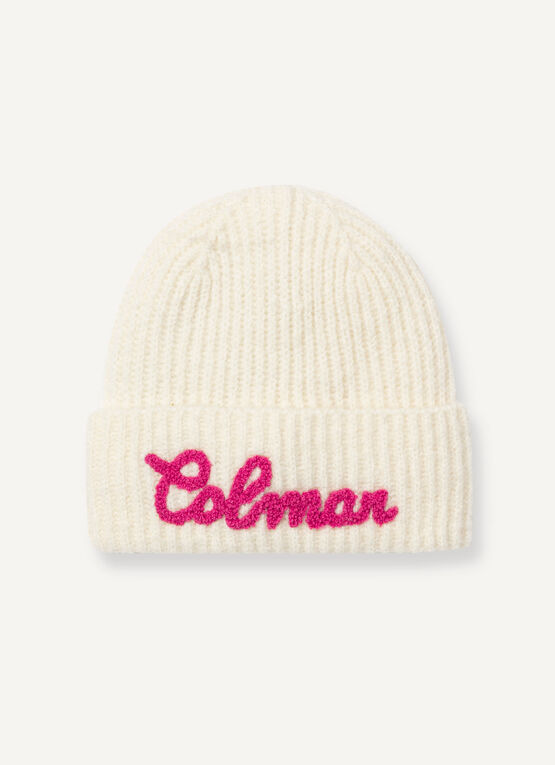 Girl’s rib-knit hat with logo