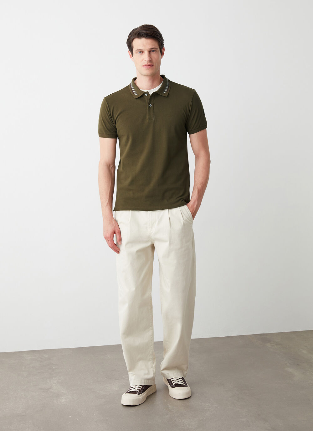 Piqu&eacute; polo-shirt with jacquard stripe image number 1