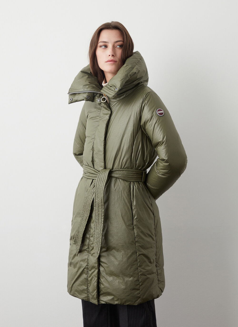 Long marble-effect down jacket image number 0