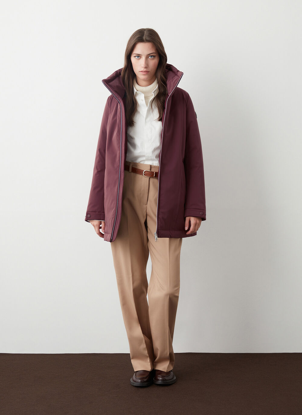 Waterproof fabric down jacket with belt image number 1