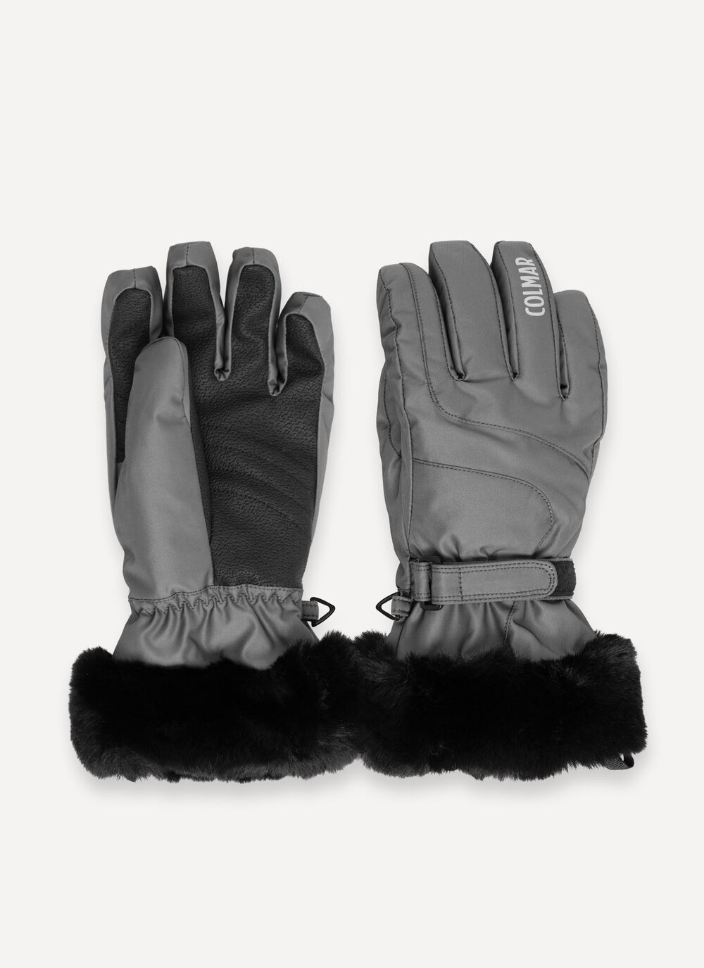 Women's iridescent ski gloves with faux fur image number 0