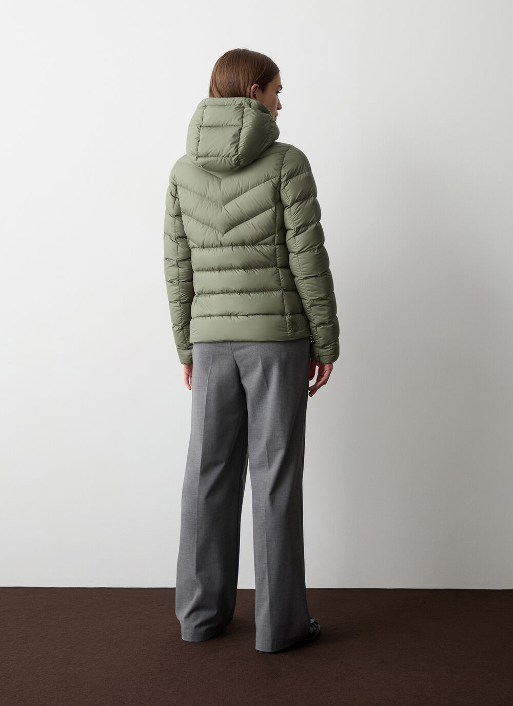 Down jacket with fixed hood in matt fabric image number 3