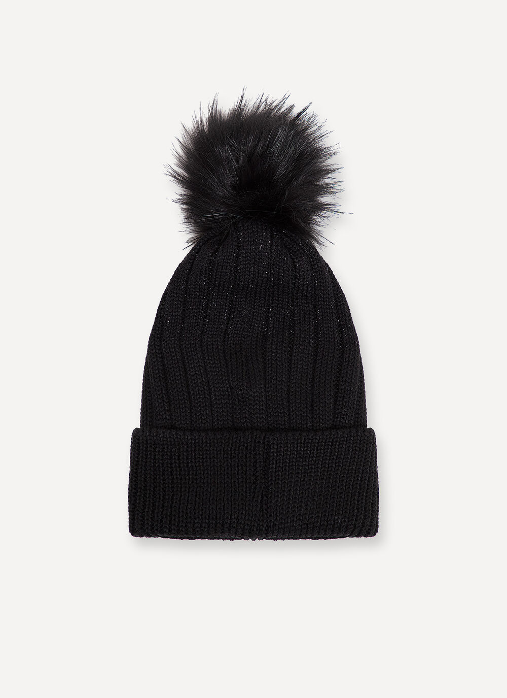 Hat with faux fur pompom image number 2