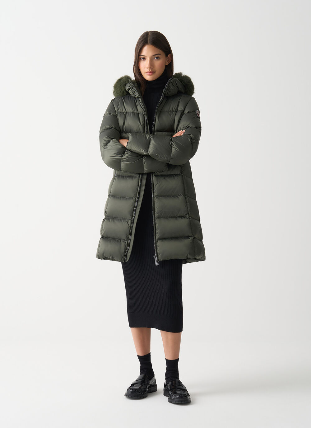 Long down jacket with faux fur image number 0