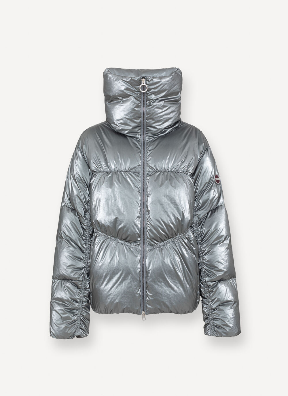 Oversized metallic-effect silver down jacket image number 4