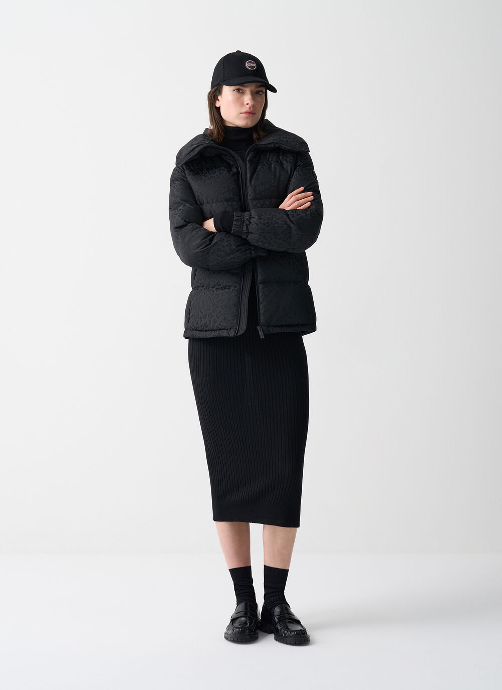 Animal print down jacket with belt image number 0