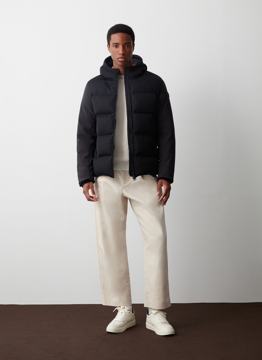 Technical knit fisherman&rsquo;s rib down jacket image number 0