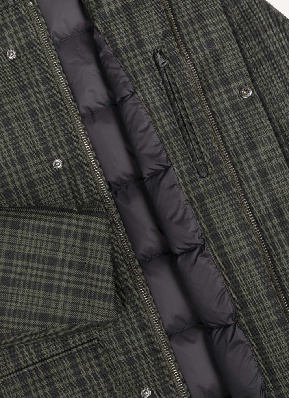 Long check down jacket with hood image number 6