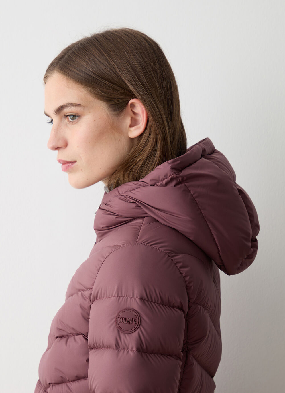 Down jacket with fixed hood in matt fabric image number 2