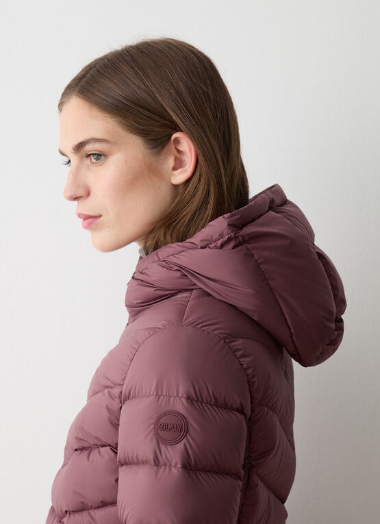 Doudoune à capuche fixe en tissu mat