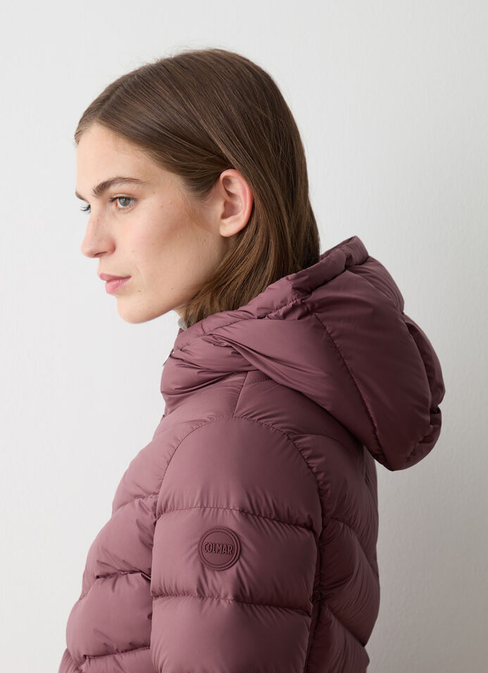 Down jacket with fixed hood in matt fabric image number 2