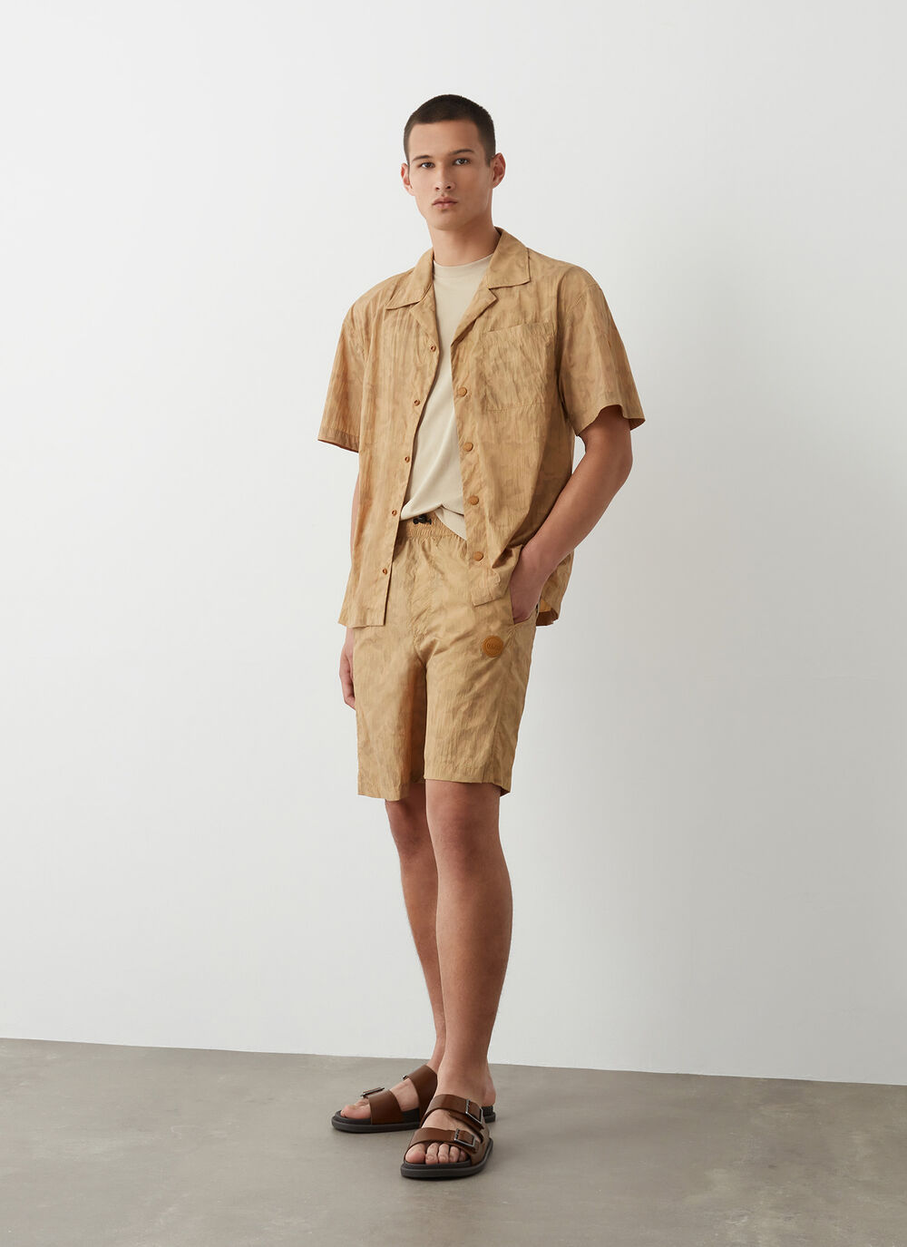 Light nylon shorts with camouflage print image number 1