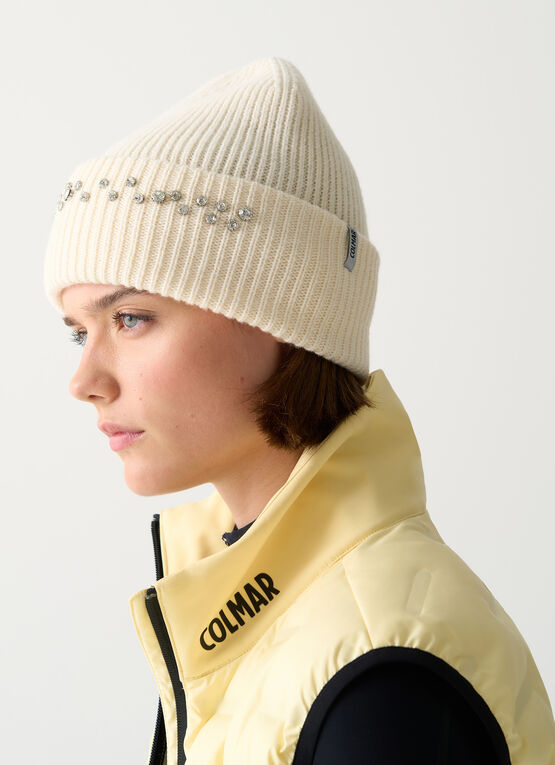 Women's virgin wool hat with rhinestones