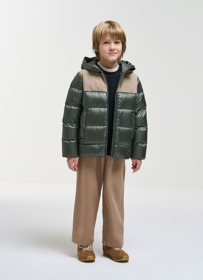 Down jacket with velvet inserts
