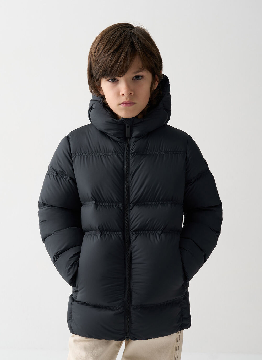 Hooded opaque down jacket image number 1