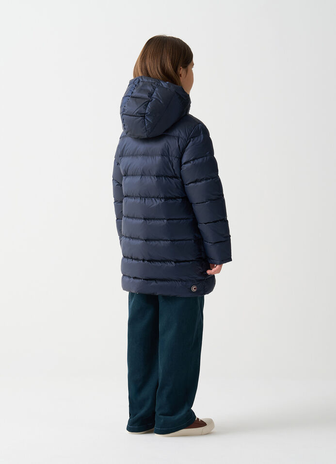 Reversible hooded mid-length down jacket image number 3