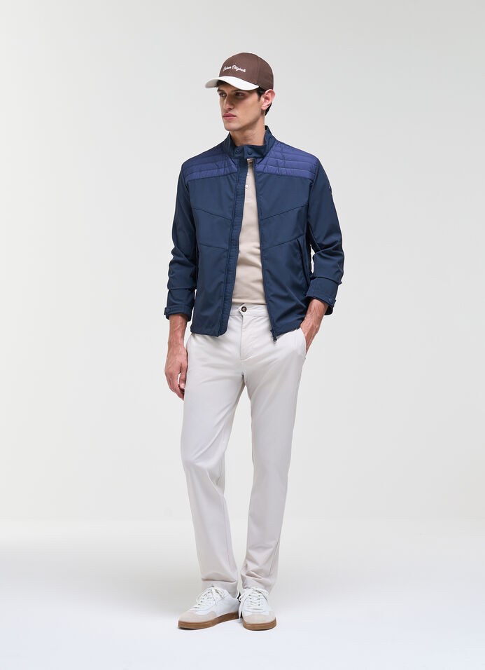 Bi-material wad-padded biker jacket