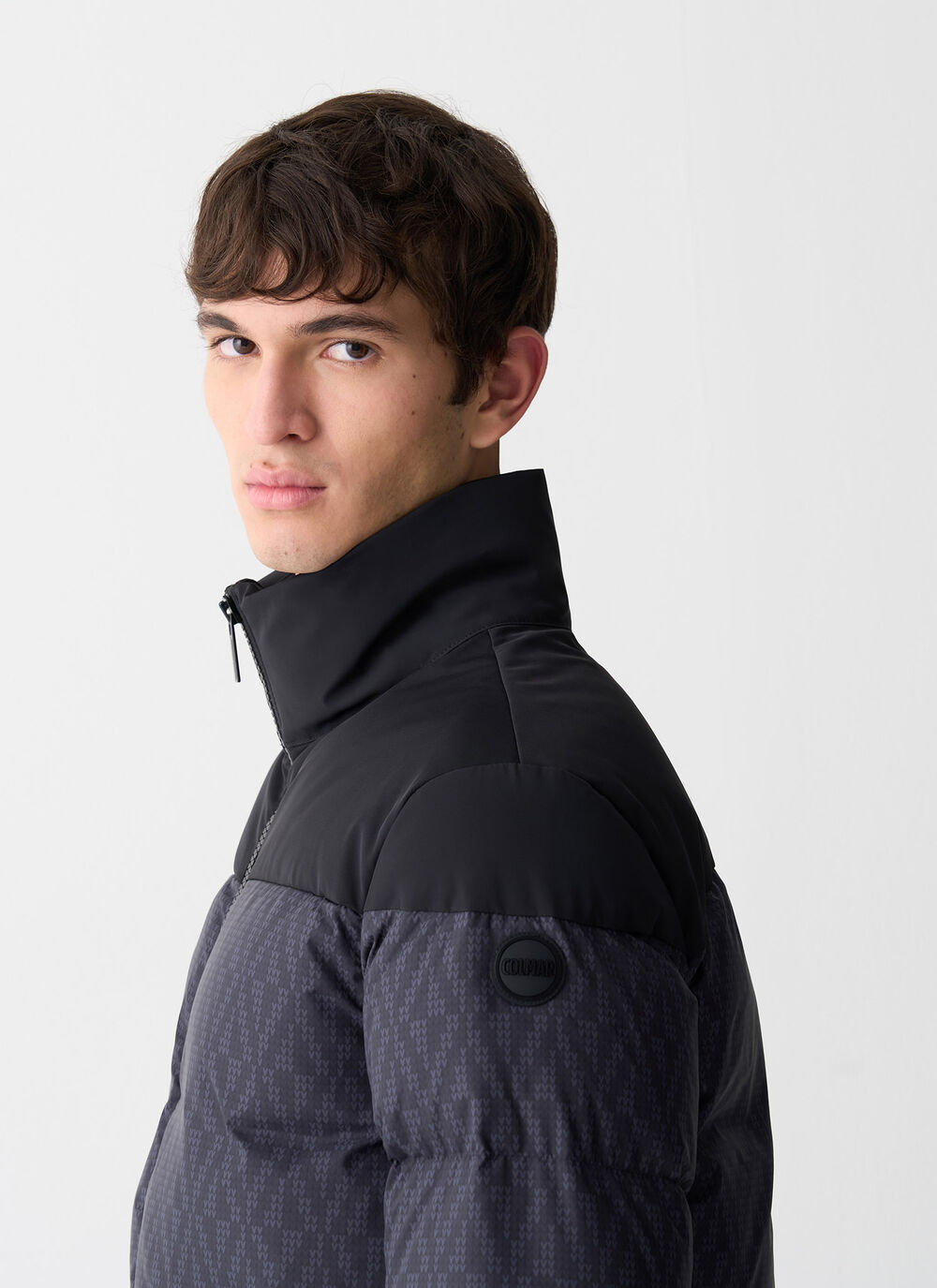 Down jacket with geometric print image number 2