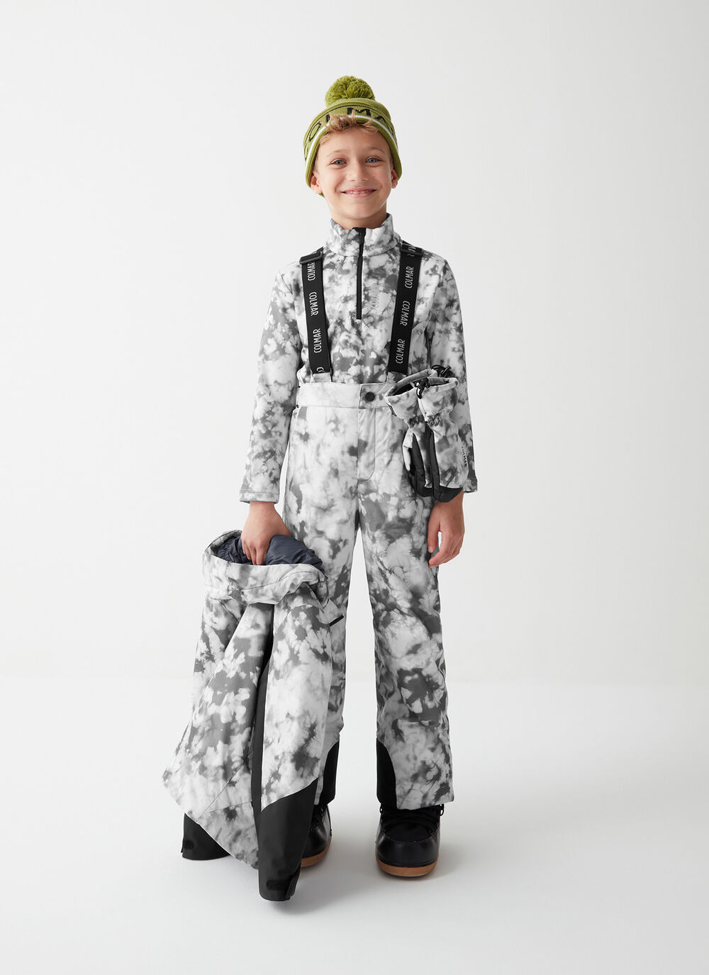 Boys&rsquo; tie-dye ski bib and brace image number 0