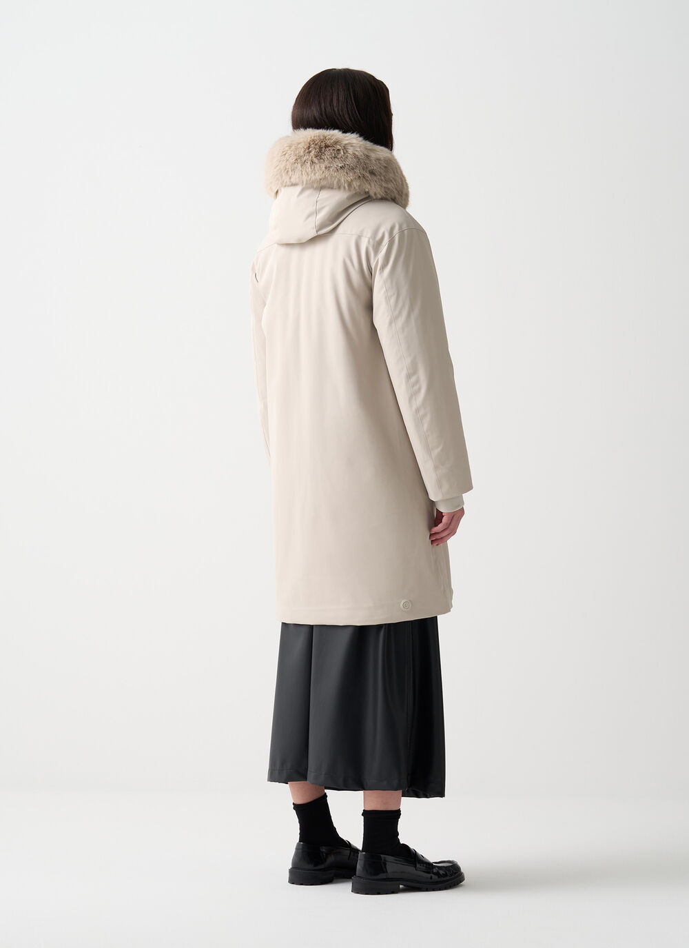 Long waterproof down jacket with fur image number 3