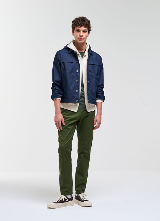 Denim jacket with detachable hood