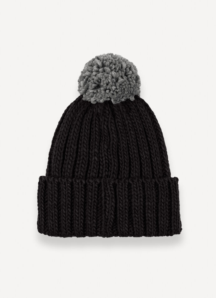 Unisex rib-knit hat with pom-pom image number 2