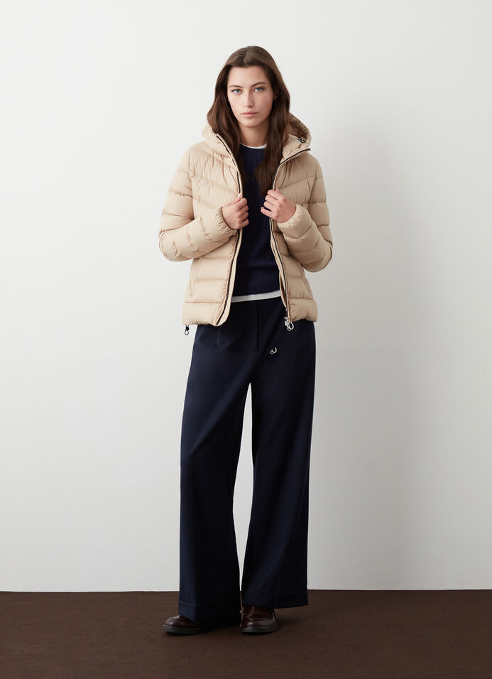 Down jacket with fixed hood in matt fabric image number 0