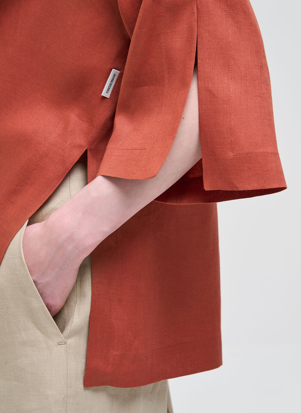 Linen Mandarin Collar Shirt image number 3