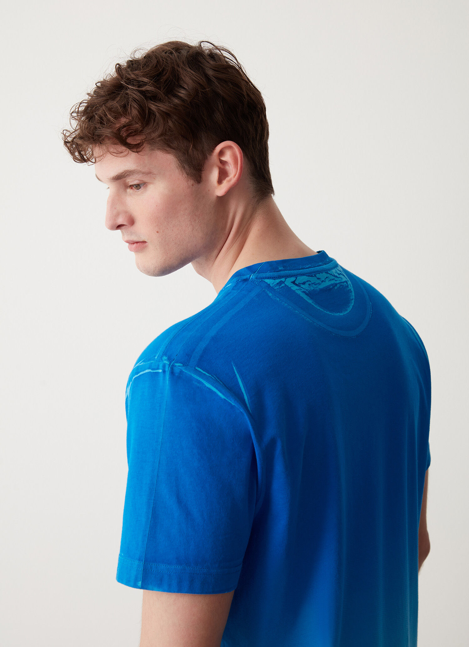 Tシャツ・カットソー IONSEOUL On Dyeing cago Pants (3color) JE1001 Faded effect printed cotton T-shirt - SEASIDE LIGHT BLUE