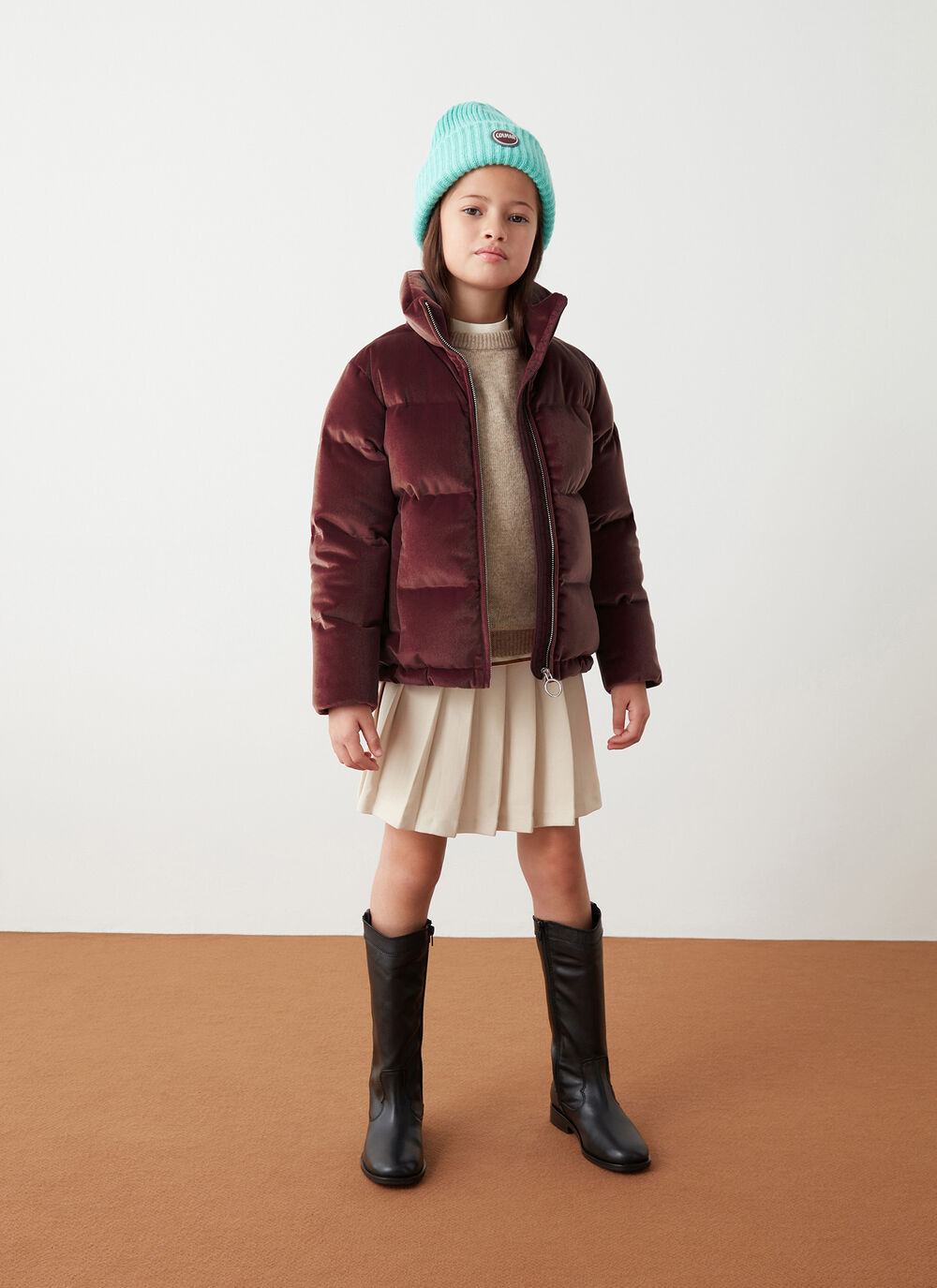 Stretch velvet down jacket image number 0