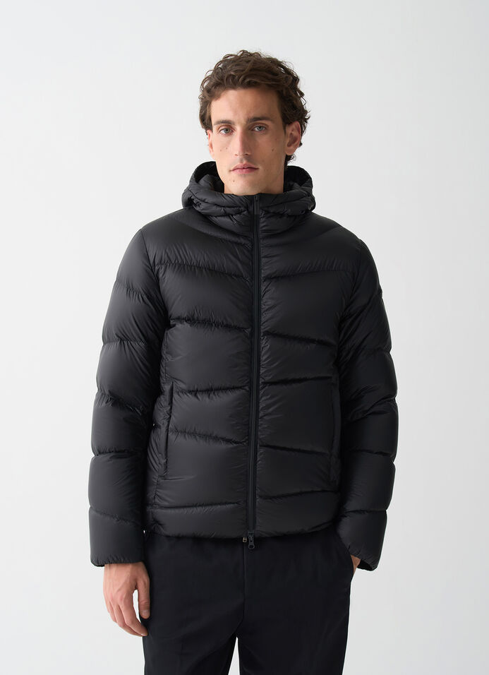 Hooded down jacket with wavy quilting image number 1