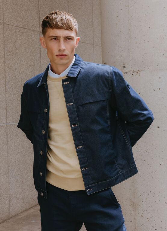 Denim jacket with detachable hood