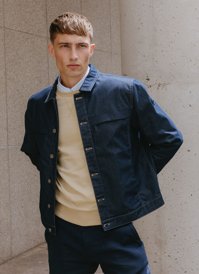 Denim jacket with detachable hood