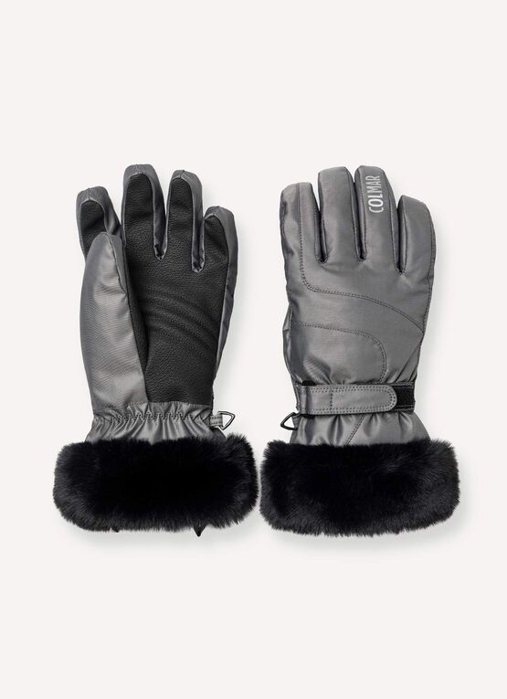 Women's iridescent ski gloves with faux fur