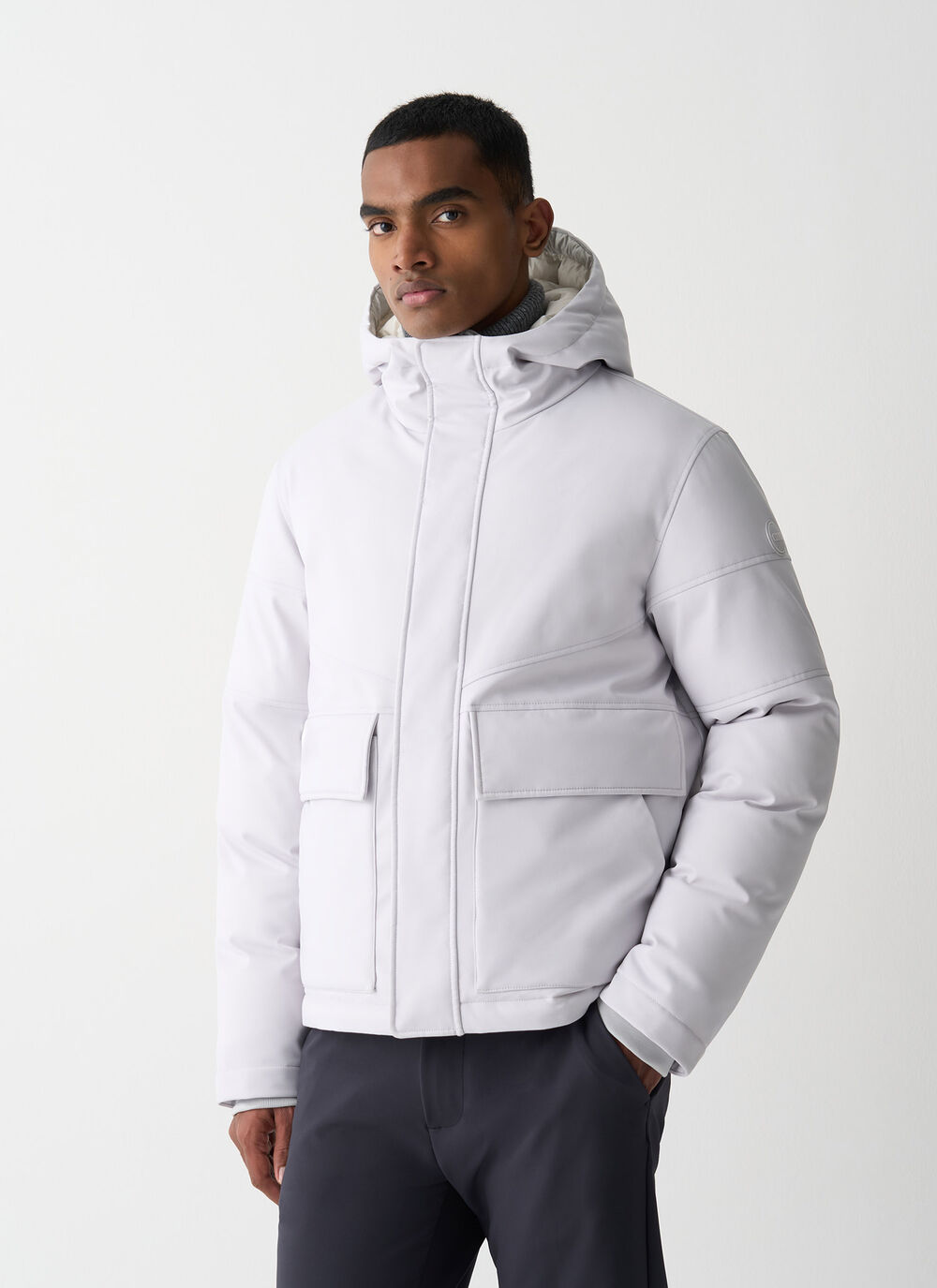 Twill down jacket with patch pockets image number 1