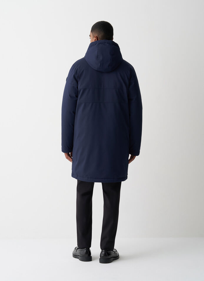 Long twill down jacket with patch pockets. image number 3
