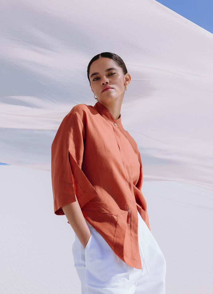 Linen Mandarin Collar Shirt