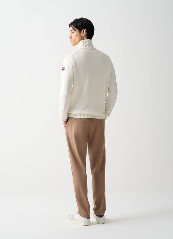 Branded wool polo-neck pullover