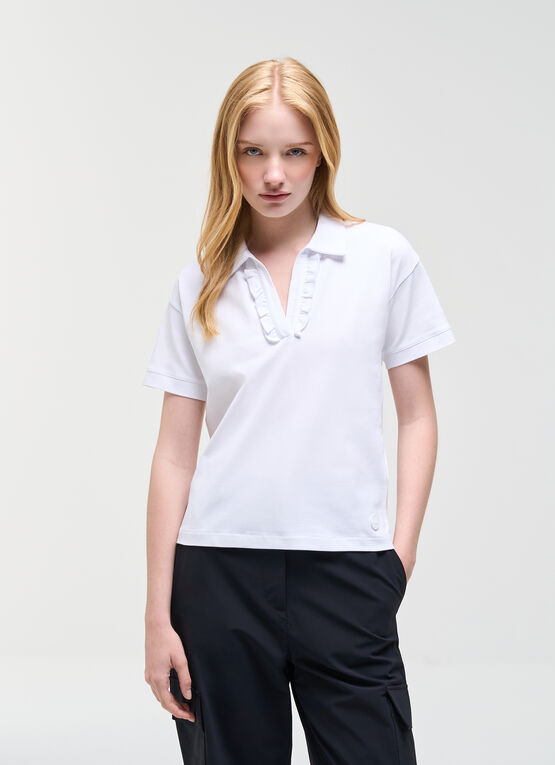 Polo avec ruches en piqu&eacute; de coton