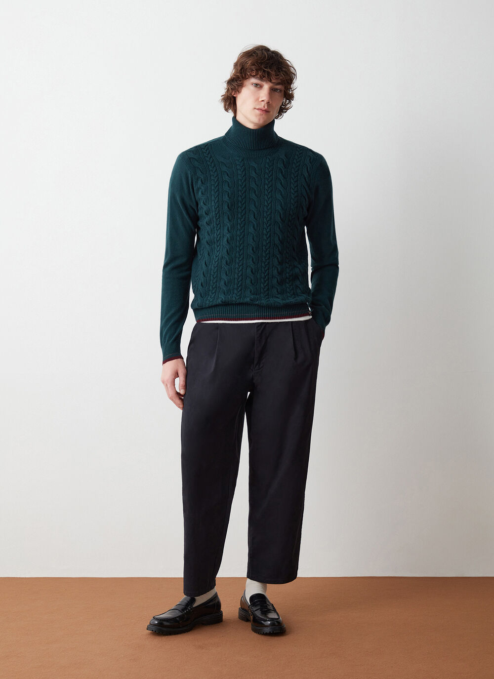 Wool cable-knit polo-neck image number 0